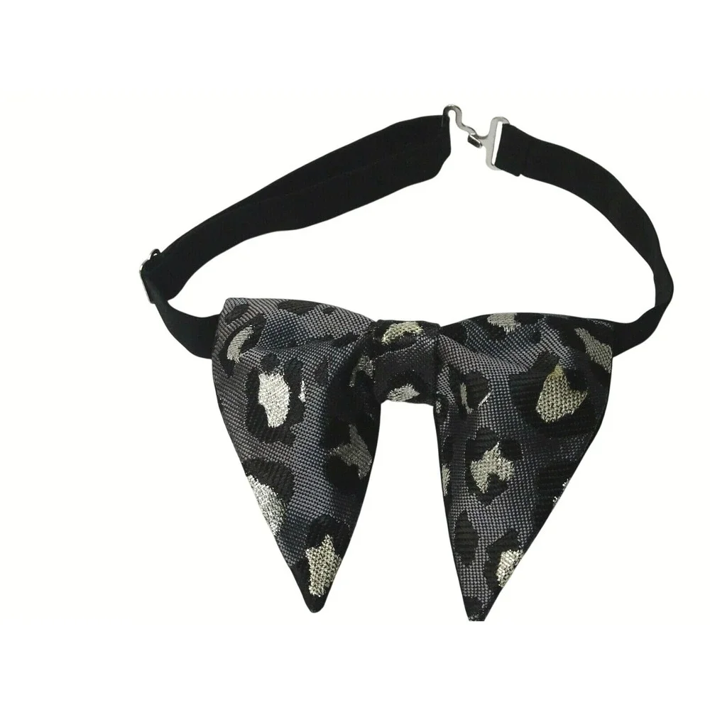Mens Leopard Print Bow Tie Grey Silver Metallic Diamond Point Pre-Tied Formal‎
